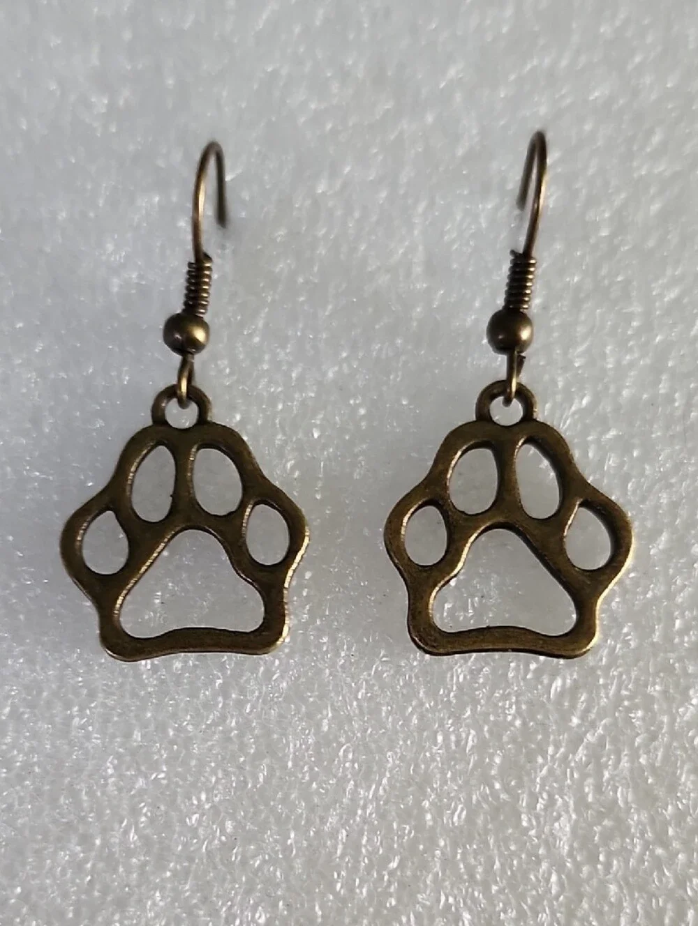 Hand Crafted Bronze Paw Print Dangle Earrings - Picture 1 of 3